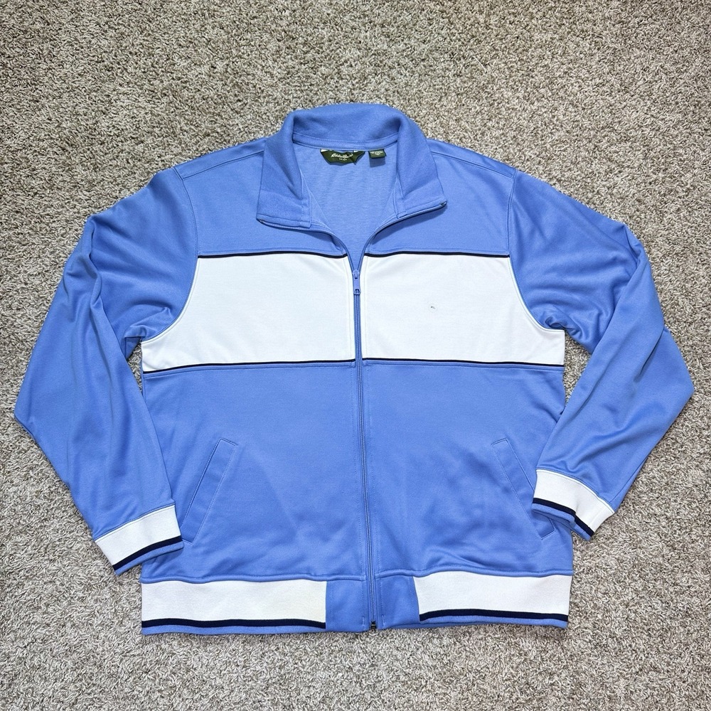 Eddie Bauer Mens XL Blue White Full Zip Track Jacket Cotton Blend NWOT Athletic